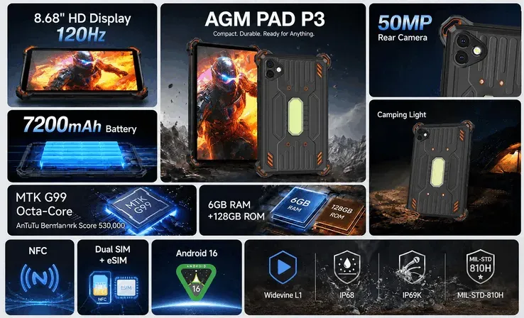 Ilustrasi csm agm pad p3 feature highlights 98867bb837 AGM Rilis Tablet Tahan Banting Mini Layar 120Hz Rp4 Jutaan