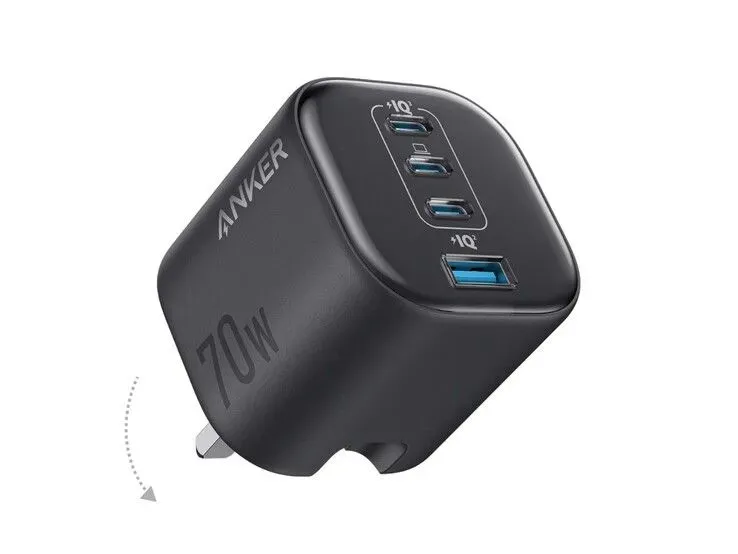 Foto tampak port belakang dan konektivitas I/O Anker Rilis Charger 70W Mungil dengan Empat Port