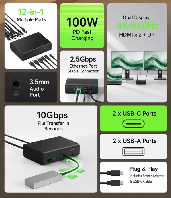 Foto desain fisik docking station Belkin Rilis Dock 12-in-1, Bisa Jalankan Dua Layar 4K 60Hz