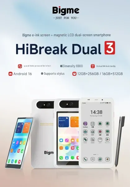 Ilustrasi bigme hibreak dual 3 specs Bigme HiBreak Dual 3 Bawa Layar Warna yang Bisa Dilepas