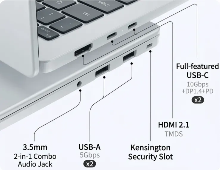 Foto tampak port belakang dan konektivitas I/O Mechrevo Wujie 14S 2026: Laptop Murah Pesaing MacBook Neo Ha