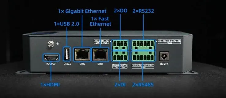 Foto tampak port belakang dan konektivitas I/O Mini PC Tanpa Kipas Ini Siap Jadi Otak Pabrik