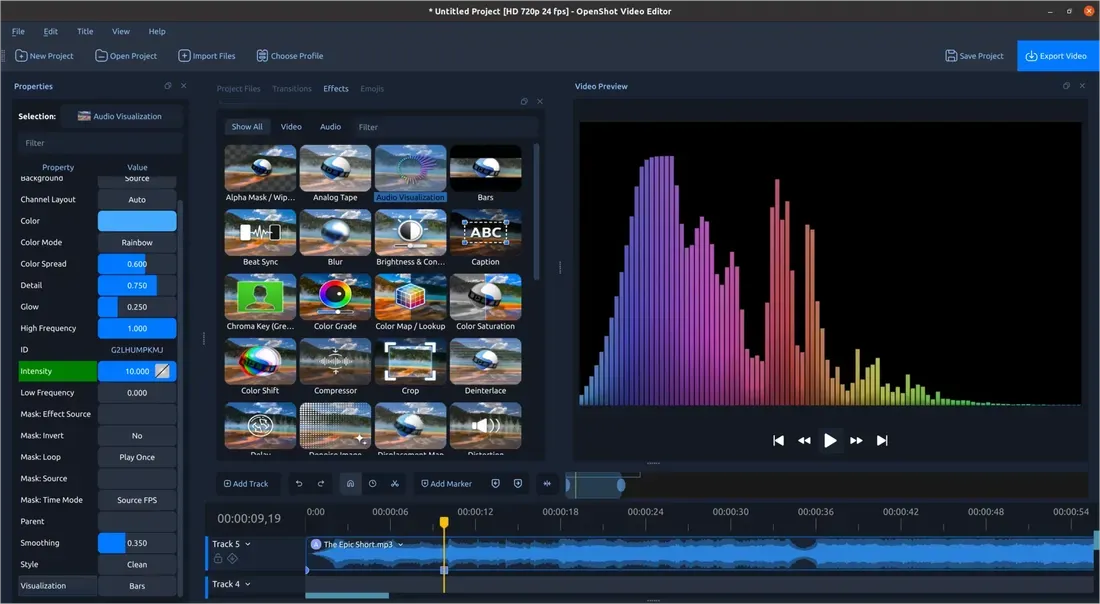 Ilustrasi audio rainbow bars OpenShot 4.0 Dirilis: Editor Video Gratis Ini Bawa Fitur AI