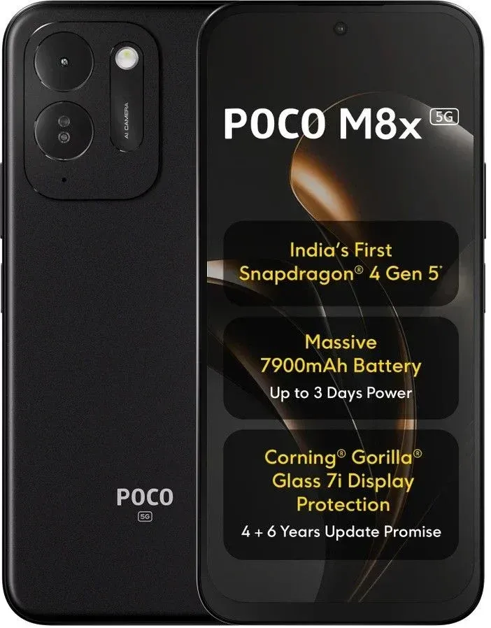Ilustrasi poco m8x 5g black Poco M8x 5G Resmi Meluncur dengan Baterai Monster dan Chipse