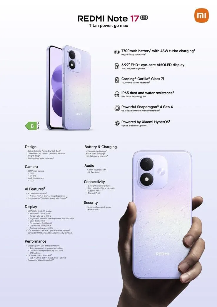 Ilustrasi csm redmi note 17 5g one pager erp version 290a5c8e04 Redmi Note 17 5G Resmi Meluas, Baterainya Tembus 7.700 mAh