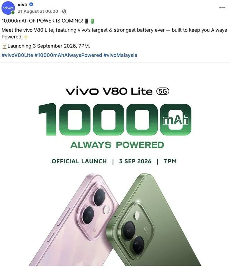 Ilustrasi csm vivo v70 lite official 166e7a1898 Vivo V80 Lite Resmi Dikonfirmasi: Usung Baterai Monster 10.0