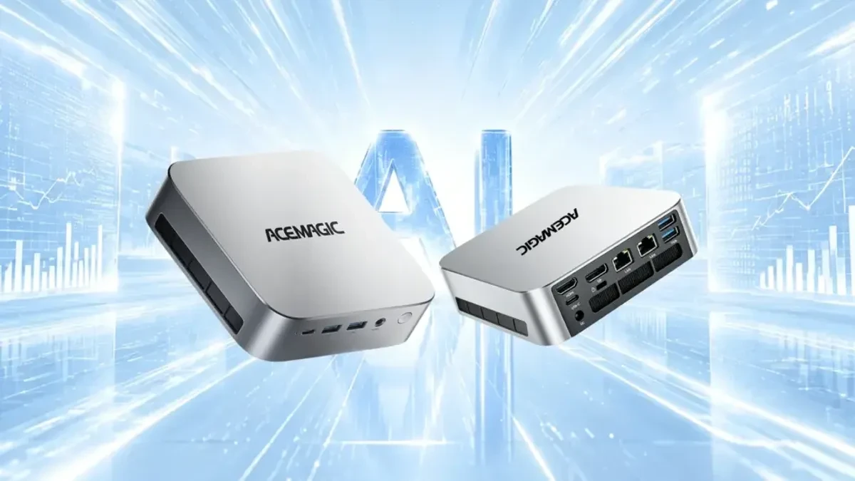 Desain Mini PC Acemagic F2A dengan bodi ringkas dan port konektivitas lengkap