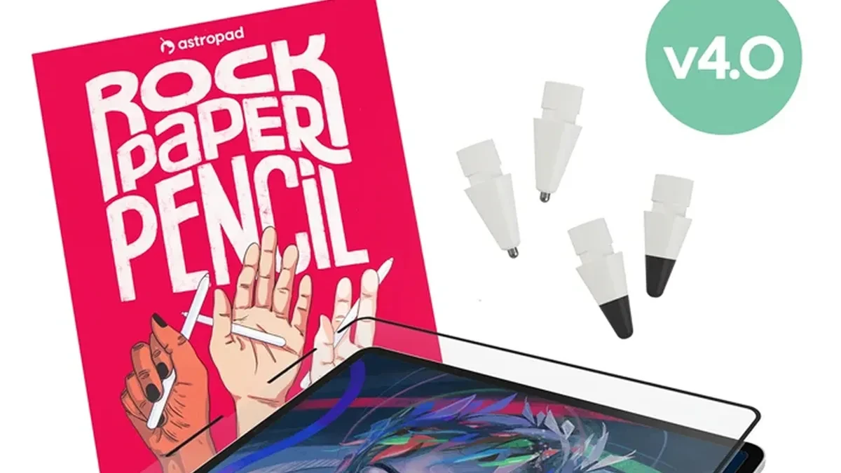 Astropad Rock Paper Pencil 4.0 dengan tip Apple Pencil grafit 2B dan pelindung layar bertekstur