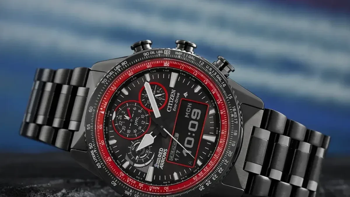 Citizen Red Arrows Limited Edition Promaster Skyhawk dengan dial analog digital dan bezel slide rule