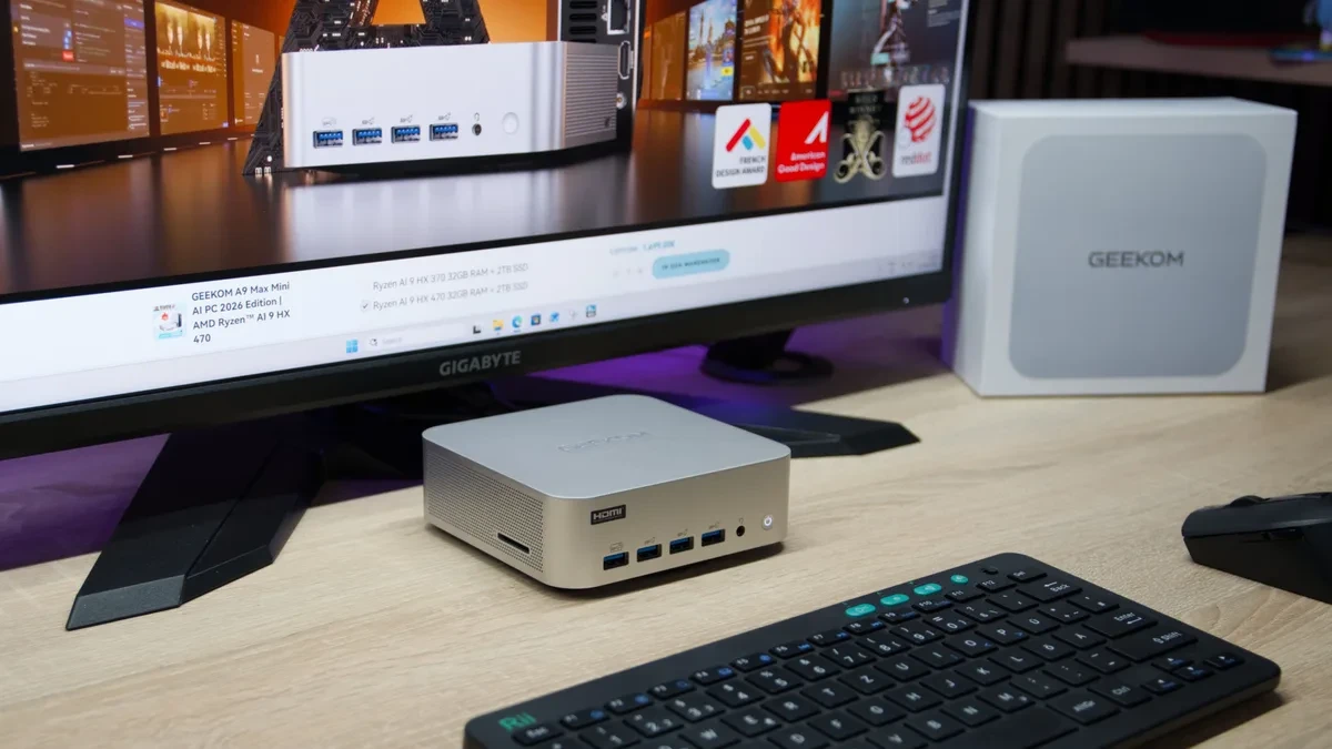 Geekom A9 Max mini-PC dengan konfigurasi dual-channel RAM dan prosesor AMD Ryzen AI 9 HX 470