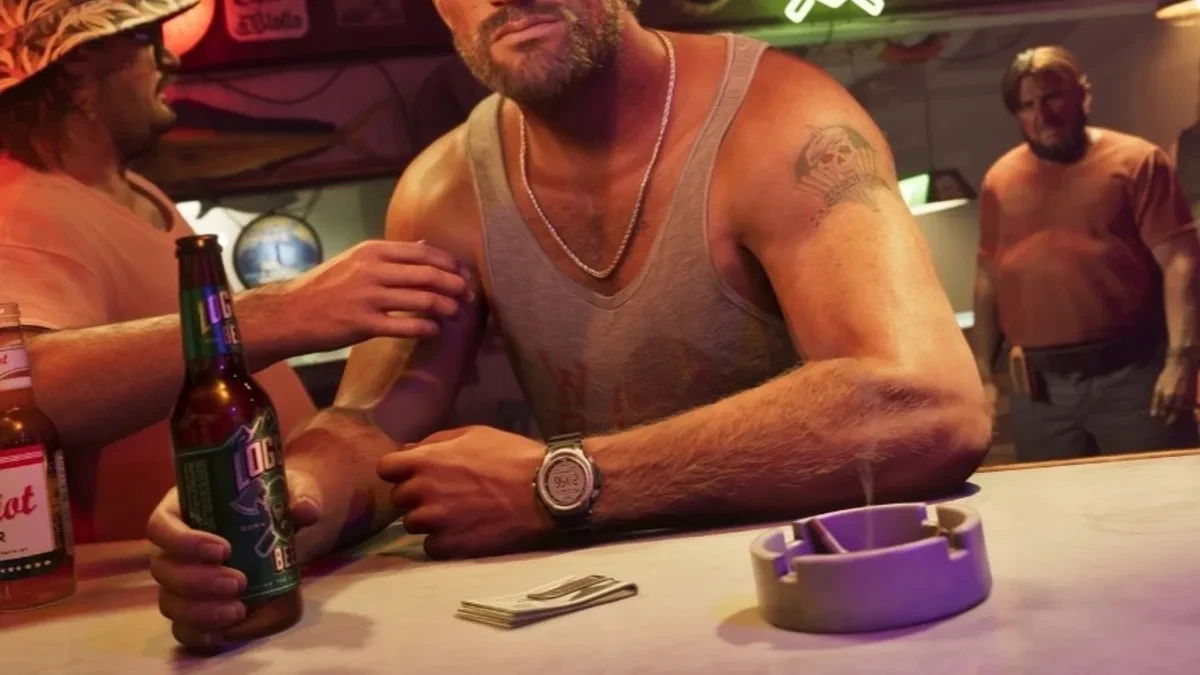 Tampilan visual gameplay GTA 6 di dalam klub malam dengan pencahayaan neon dan kerumunan NPC