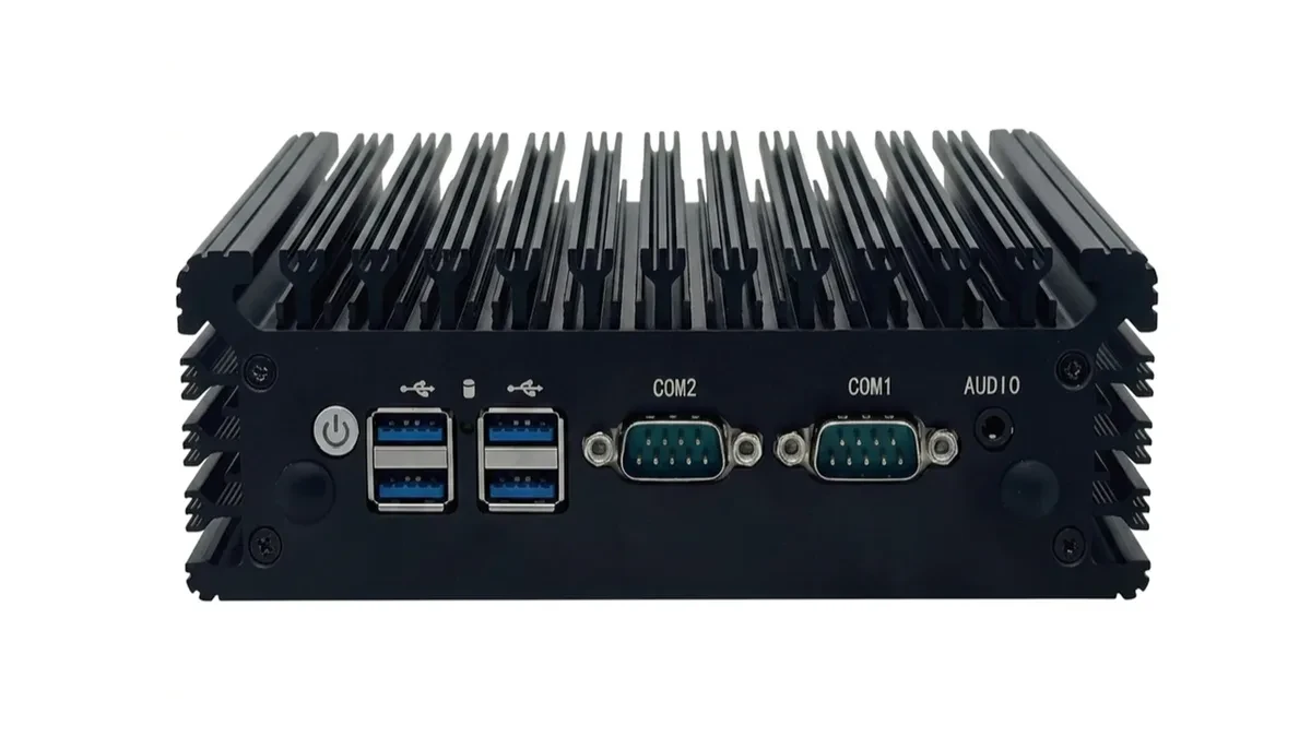 Morefine IPC-200 mini PC fanless dengan port industri dan sirip pendingin