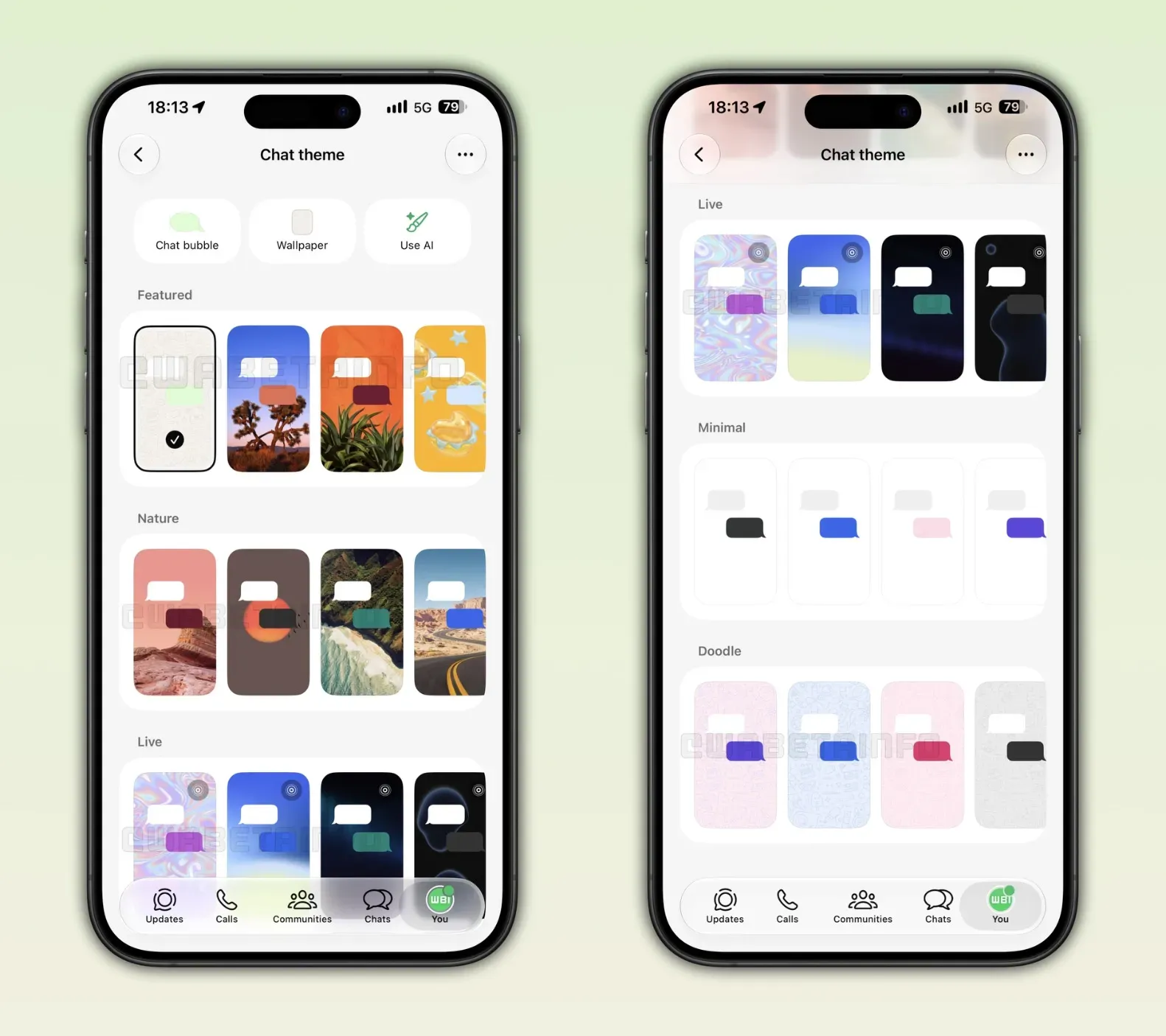Tampilan antarmuka tema baru WhatsApp di iPhone menampilkan opsi Live Wallpaper bergerak