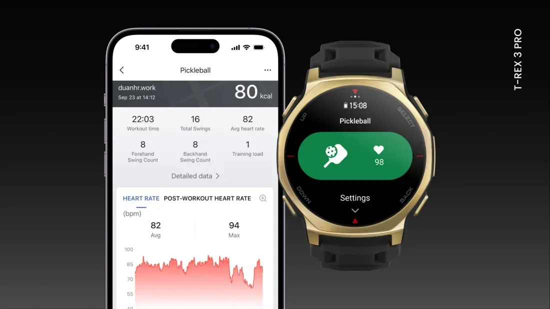Mode olahraga pickleball pada antarmuka smartwatch Amazfit