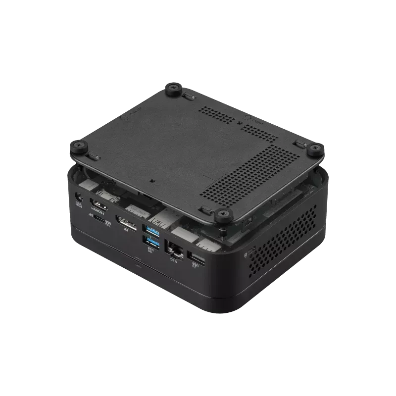 Tampak atas ASUS NUC 14 Essential Fanless dengan desain ringkas