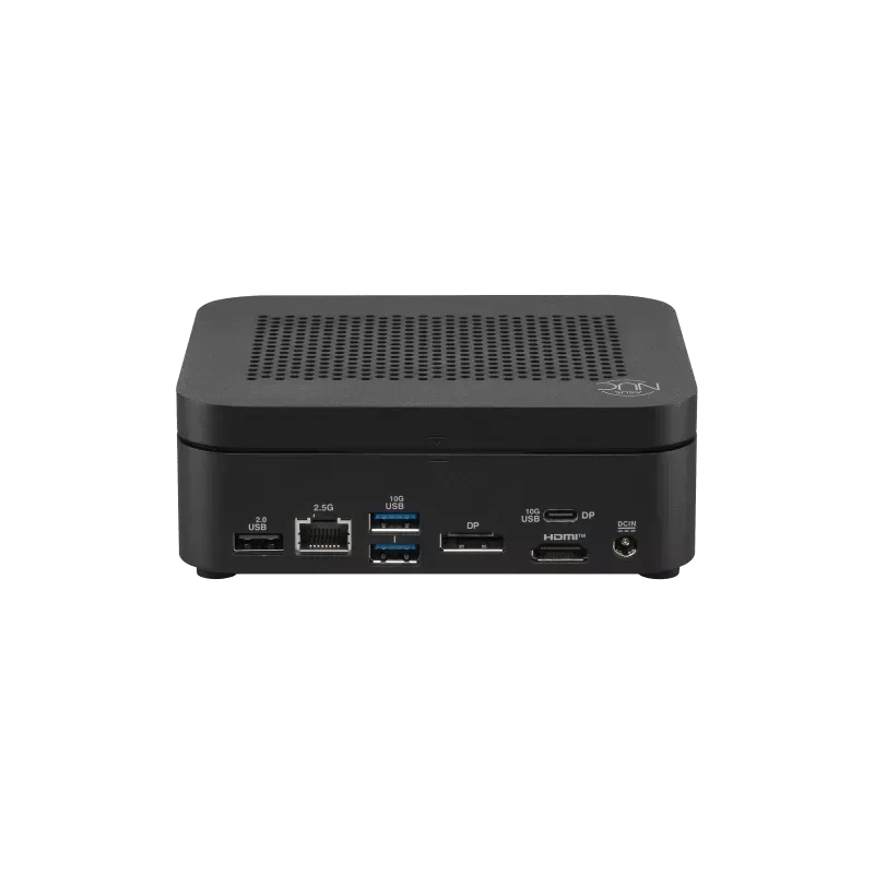 ASUS NUC 14 Essential Fanless terpasang di belakang monitor menggunakan bracket VESA