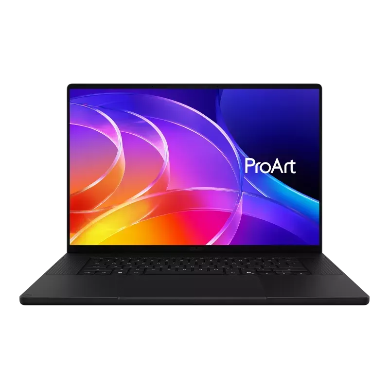 Tampak depan Asus ProArt P16 memperlihatkan layar dan keyboard