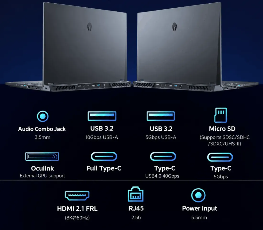 Foto tampak port belakang dan konektivitas I/O Bisa Jalankan Model AI Raksasa Lokal, Laptop Ini Bawa RAM Jumbo