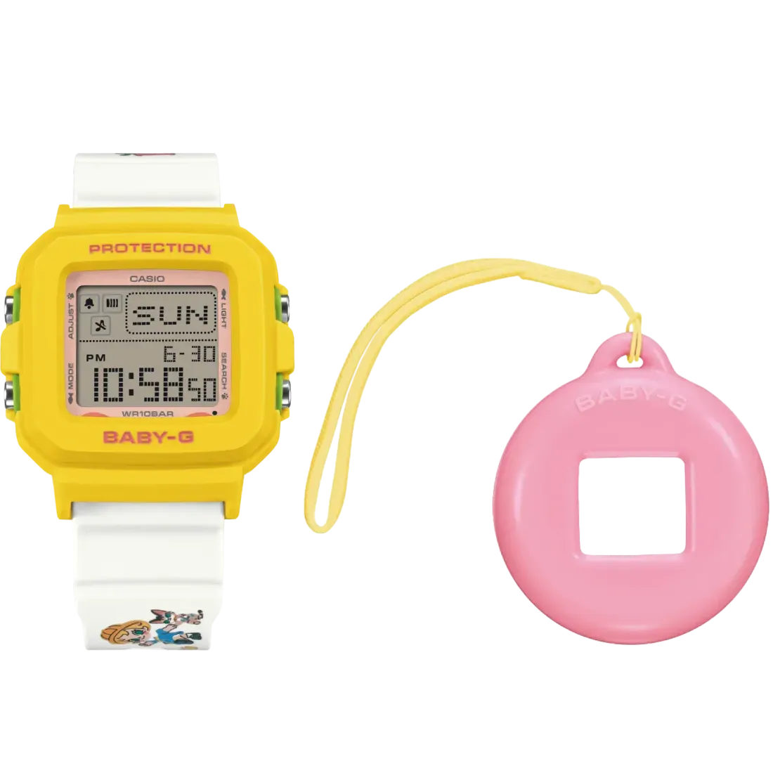 Paket penjualan lengkap Casio Baby-G BGD-10KPM-7 dan wadah gantungan tas