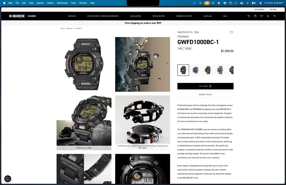 Detail spesifikasi Casio Master of G