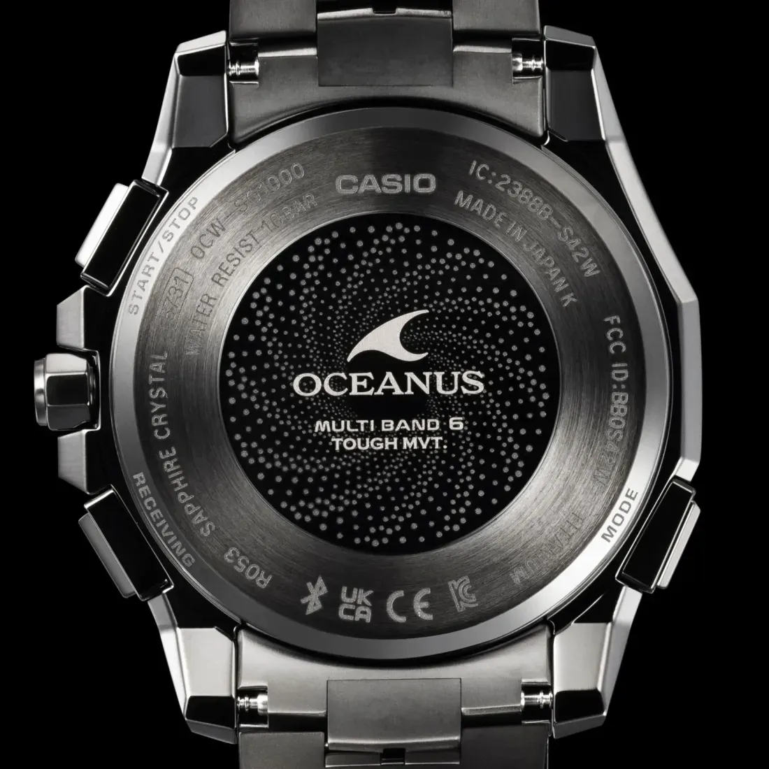 Ukiran caseback Casio Oceanus Manta bertema gelombang