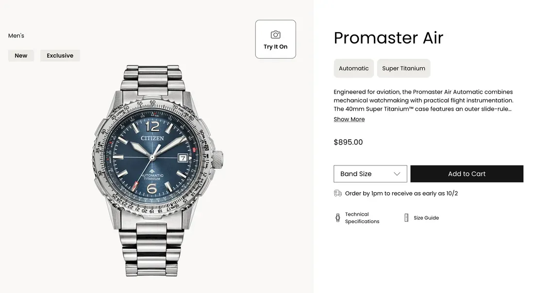 Bezel slide rule pada Citizen Promaster Air NK0040-58L