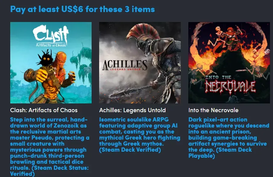 Tampilan paket game tingkat pertama Humble Bundle Gear and Glory