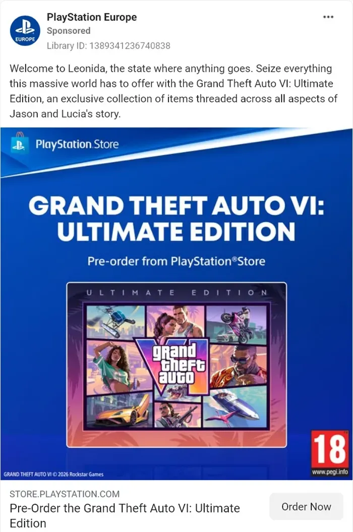 Iklan PlayStation Store yang menampilkan rating GTA 6 PS5