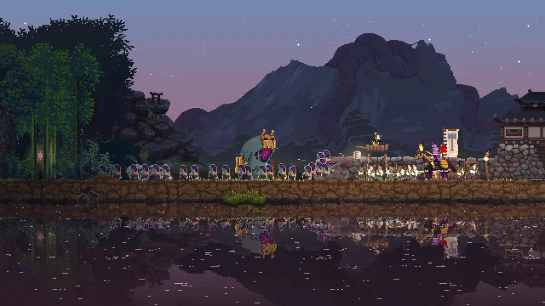 Serangan makhluk Greed pada malam hari dalam Kingdom Two Crowns