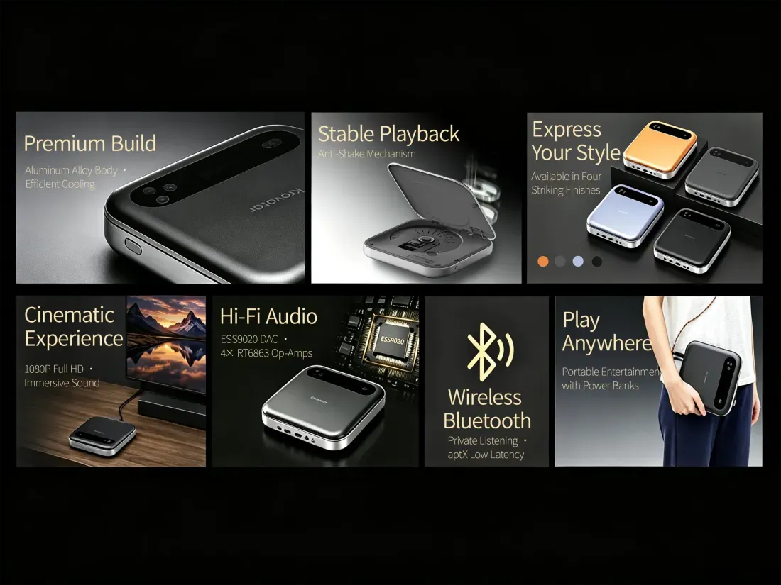 Detail bodi dan porta pemutar Blu-ray Krovatar KB-100XH