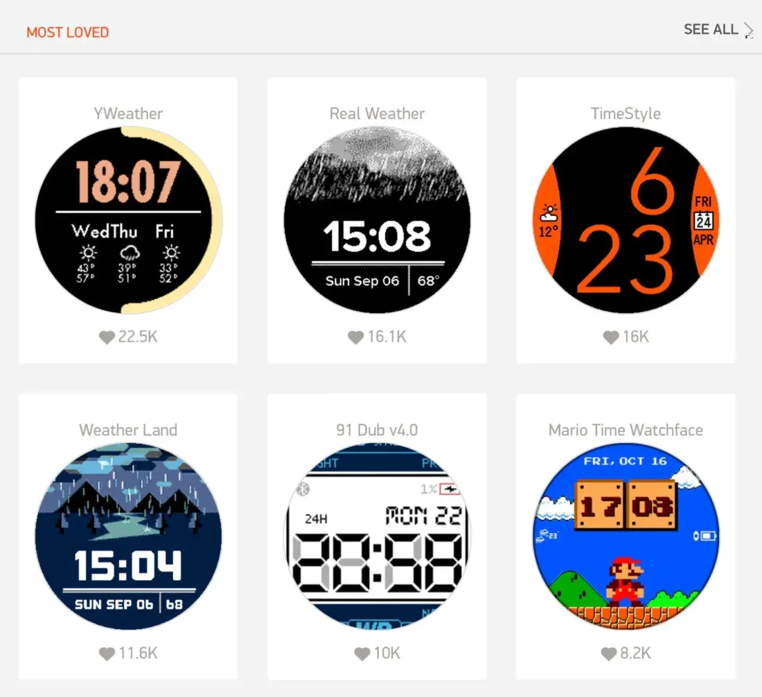 Tampilan layar MiP 1.3 inci pada Pebble Round 2 yang menampilkan aplikasi dan watch face