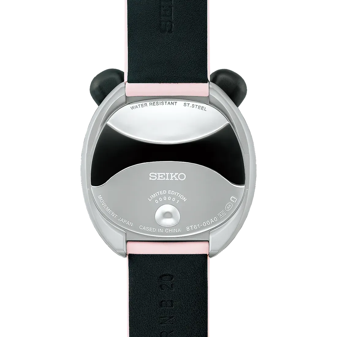Sisi depan dan belakang jam tangan Seiko Panda Chronograph varian pink HHK002
