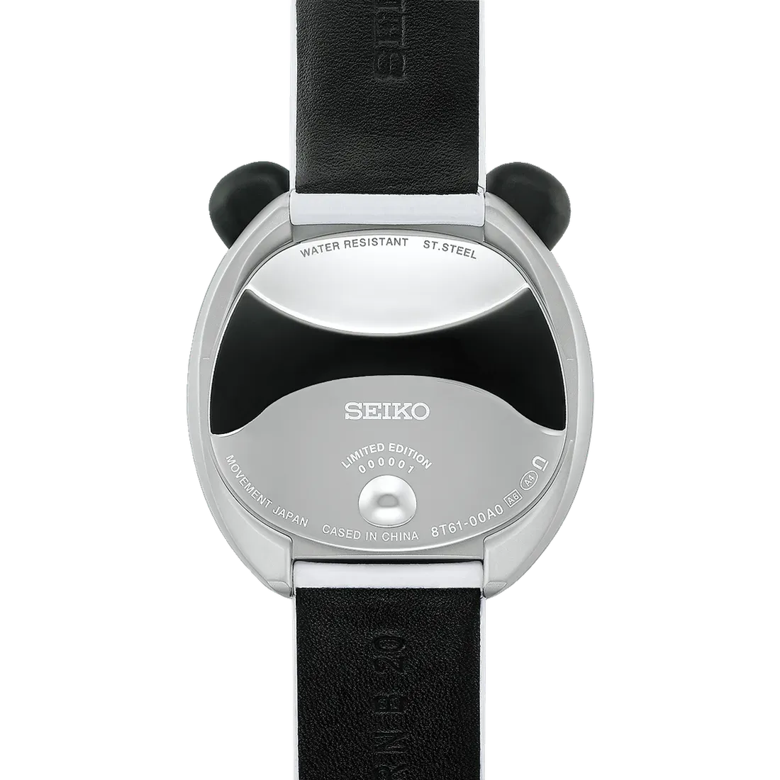 Sisi depan dan belakang jam tangan Seiko Panda Chronograph varian putih HHK001