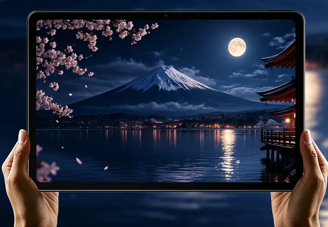 Seseorang sedang menggunakan tablet di malam hari