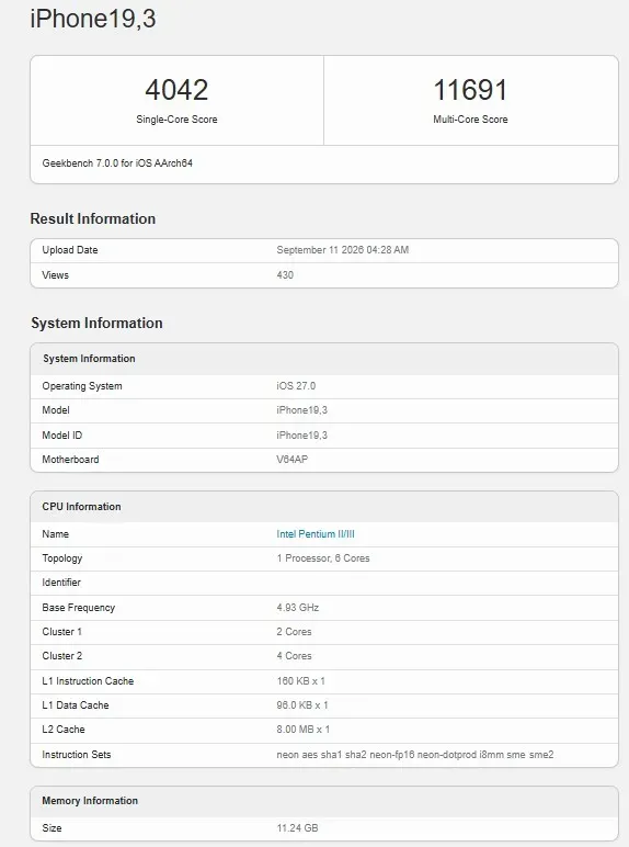 Ilustrasi a20 pro geekbench Tembus Single-Core 4.042 di Geekbench 7, Chipset A20 Pro Lam