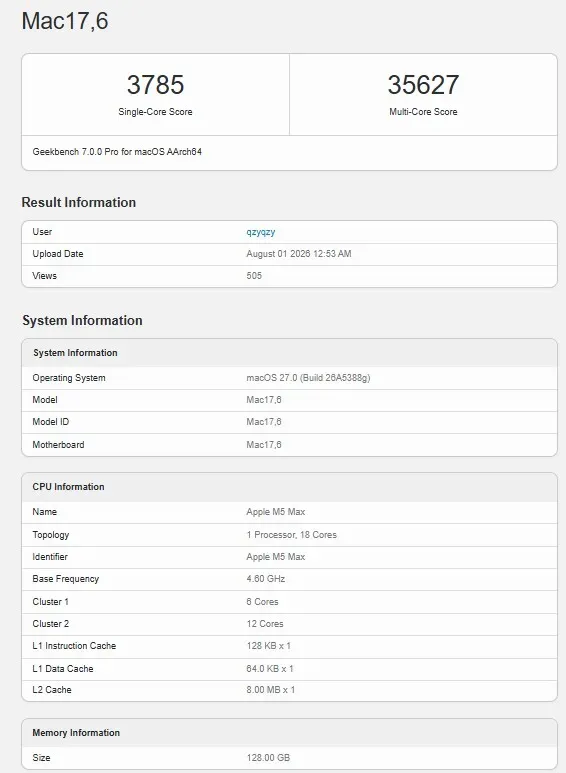 Ilustrasi m5 max geekbench Tembus Single-Core 4.042 di Geekbench 7, Chipset A20 Pro Lam