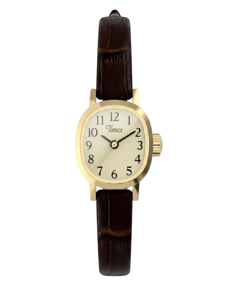 Timex Cavatina Mini varian emas dan tali cokelat TW2Y87700