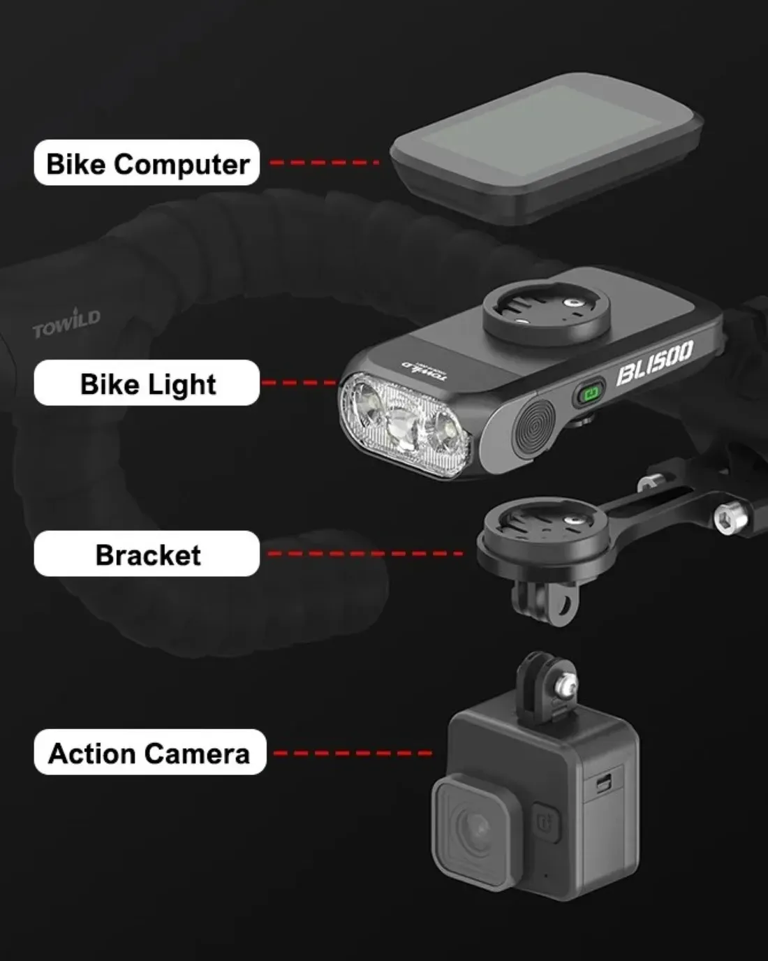 Ilustrasi towild bl1500 bike light quick release mount Towild Hadirkan Lampu Sepeda Praktis dengan Dudukan Komputer