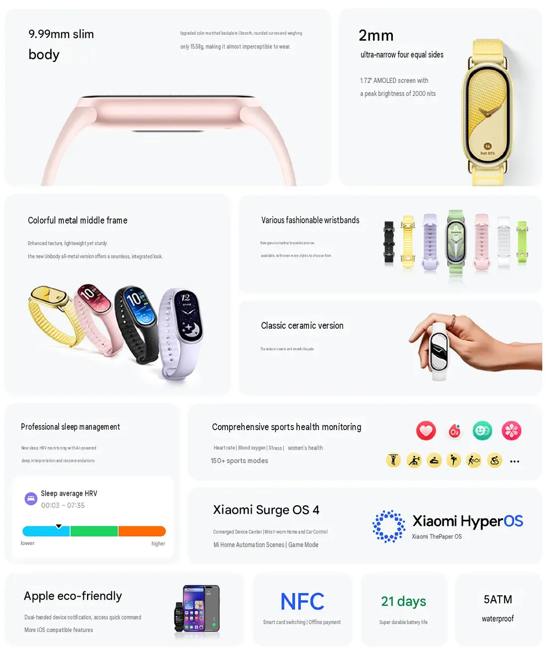 Ilustrasi core highlights of xiaomi smart band 11 Xiaomi Smart Band 11 Resmi Meluncur: Layar 2.000 Nits dan Ba
