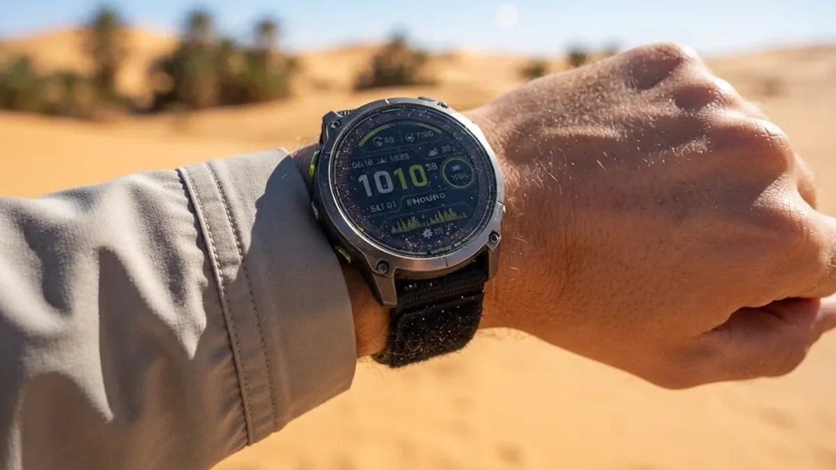 Garmin Enduro 3 sebagai ilustrasi jam tangan pintar tangguh yang menjadi pembanding Amazfit T-Rex Dual Solar