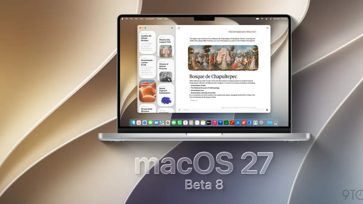 Tampilan antarmuka pembaruan sistem macOS 27 Golden Gate pada MacBook