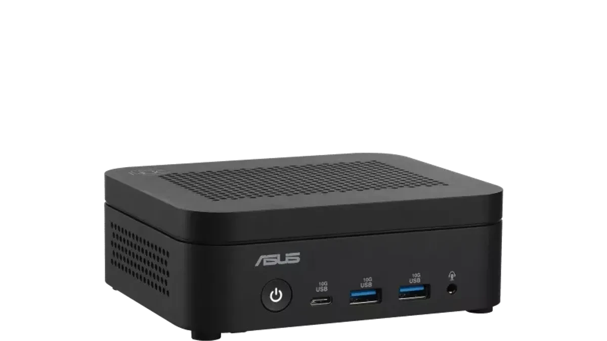 ASUS NUC 14 Essential Fanless Mini PC dengan pendingin pasif tampak depan