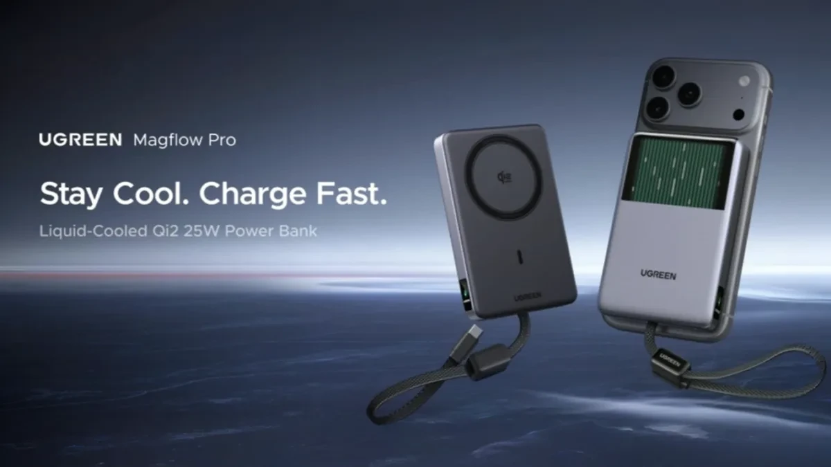 Ugreen MagFlow Pro power bank liquid cooling Qi2 25W dengan bodi transparan