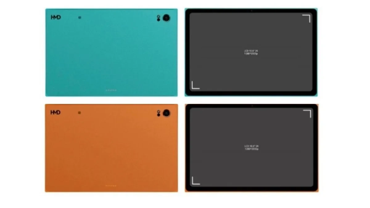 HMD Slate Tab 5G tablet render dengan layar besar dan desain warna cerah