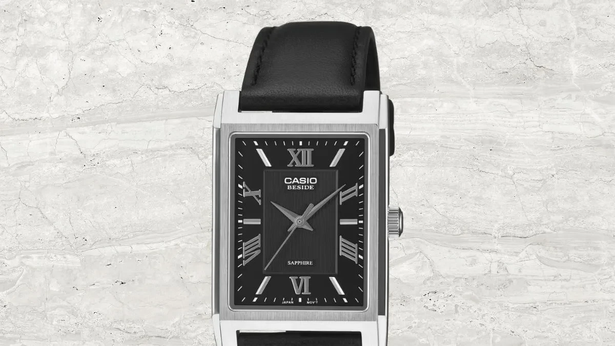 Jam tangan analog persegi Casio Beside BMS-105 dengan kaca kristal safir