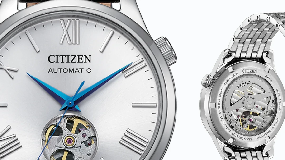 Jam tangan mekanikal Citizen Open Heart dengan caseback transparan
