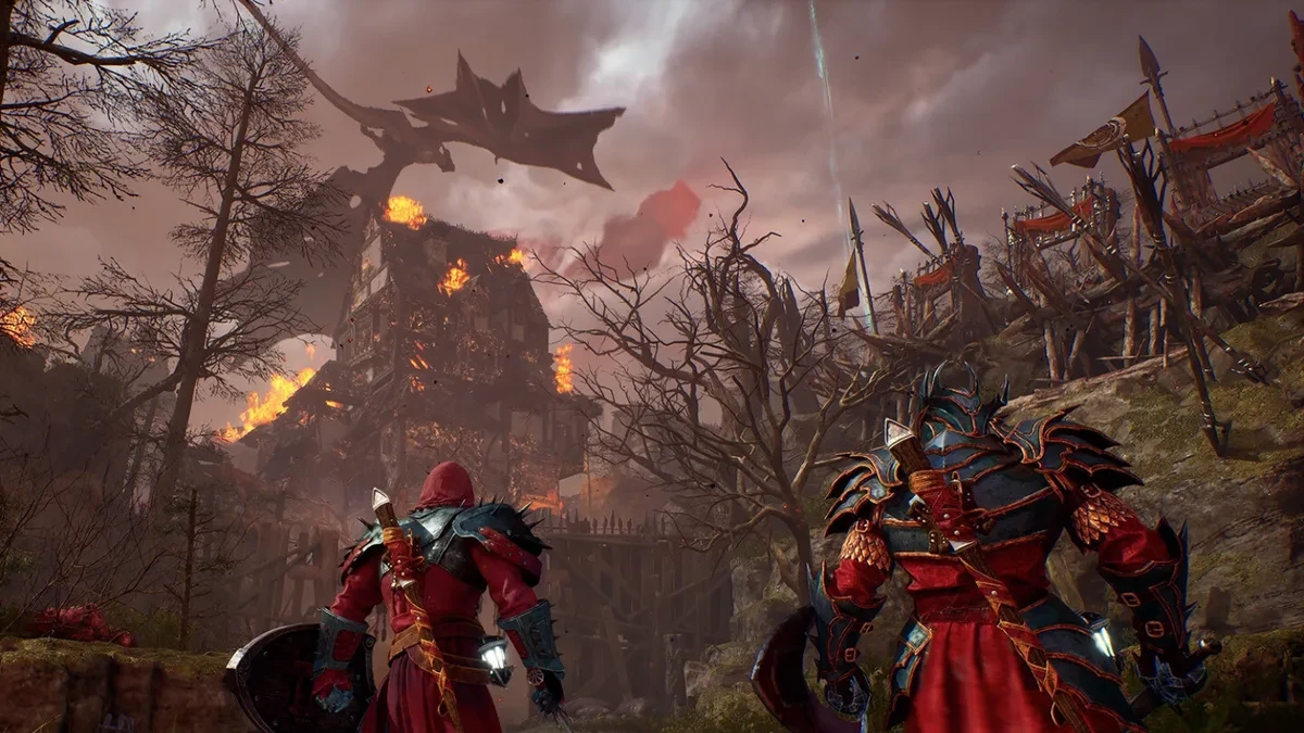 Karakter utama Nephilim dalam game Crimson Moon dengan latar belakang gotik