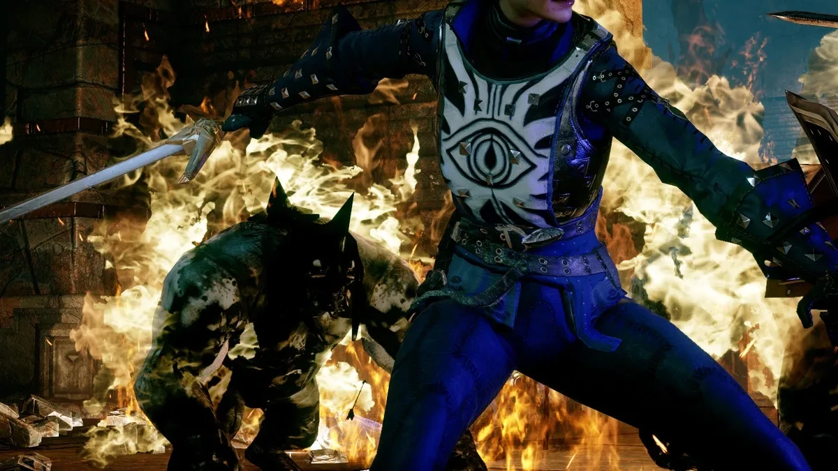 Artwork utama Dragon Age: Inquisition dengan tampilan karakter dan naga