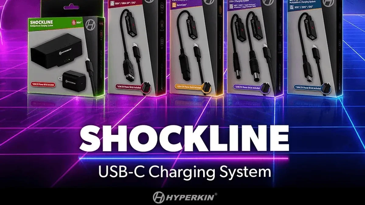 Adaptor daya Hyperkin ShockLine USB-C untuk konsol retro Nintendo dan Sega