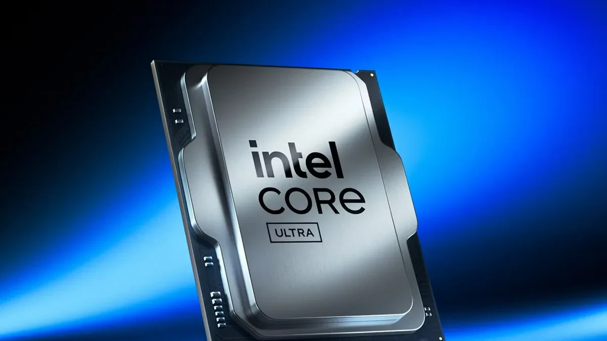 Logo Intel dan prosesor PC dalam lingkungan industri